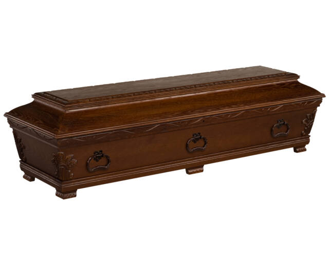 Royal eik, Kiste, bisettelse, gravferd, begravelse, kremasjon, kremering