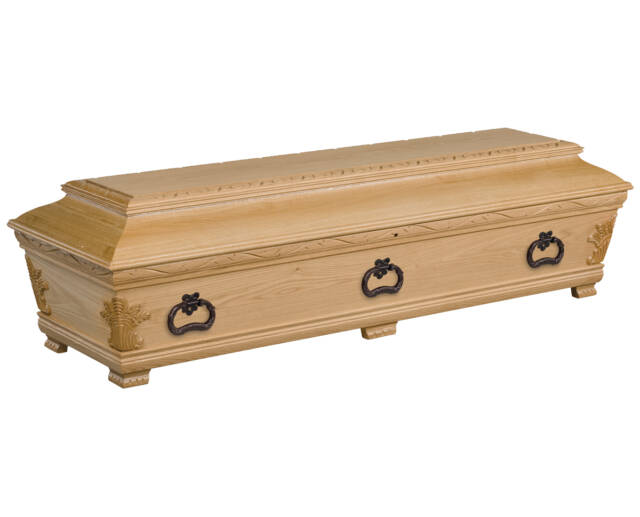 Royal eik, Kiste, bisettelse, gravferd, begravelse, kremasjon, kremering